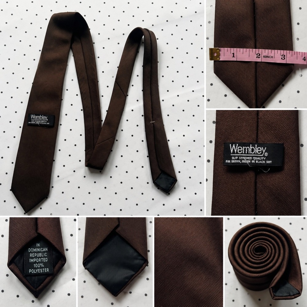 Wembley Mens Brown Twill Necktie Solid Polyester Slip Stitched Quality Tie